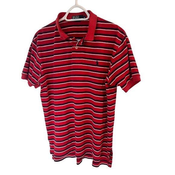 Polo by Ralph Lauren Men's Red Navy Striped Short Sleeve Polo Shirt SZ Medium - Picture 3 of 7